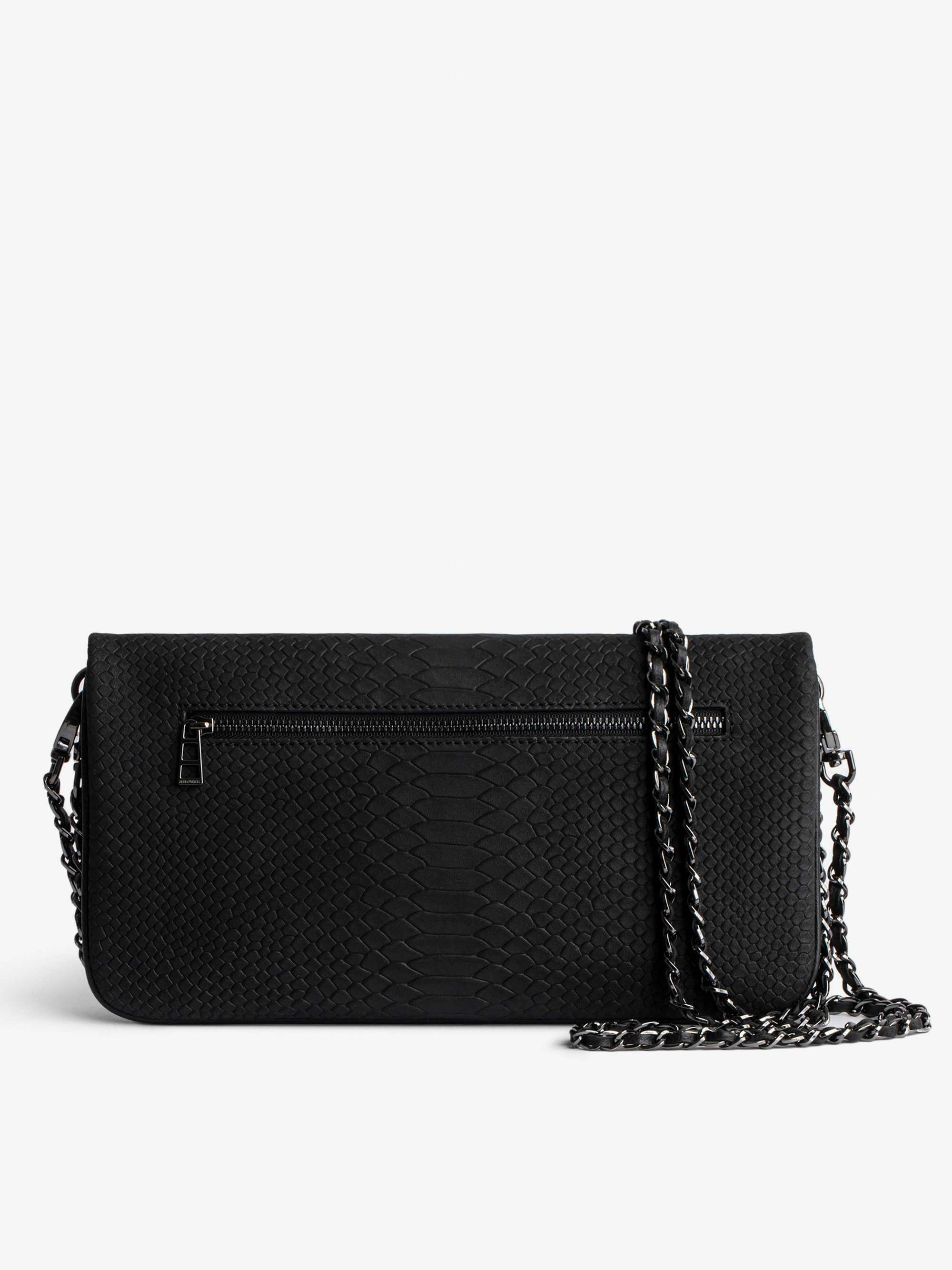 Rock Soft Savage Clutch - Leather clutch with python effect and double chain interwoven with leather and metal.